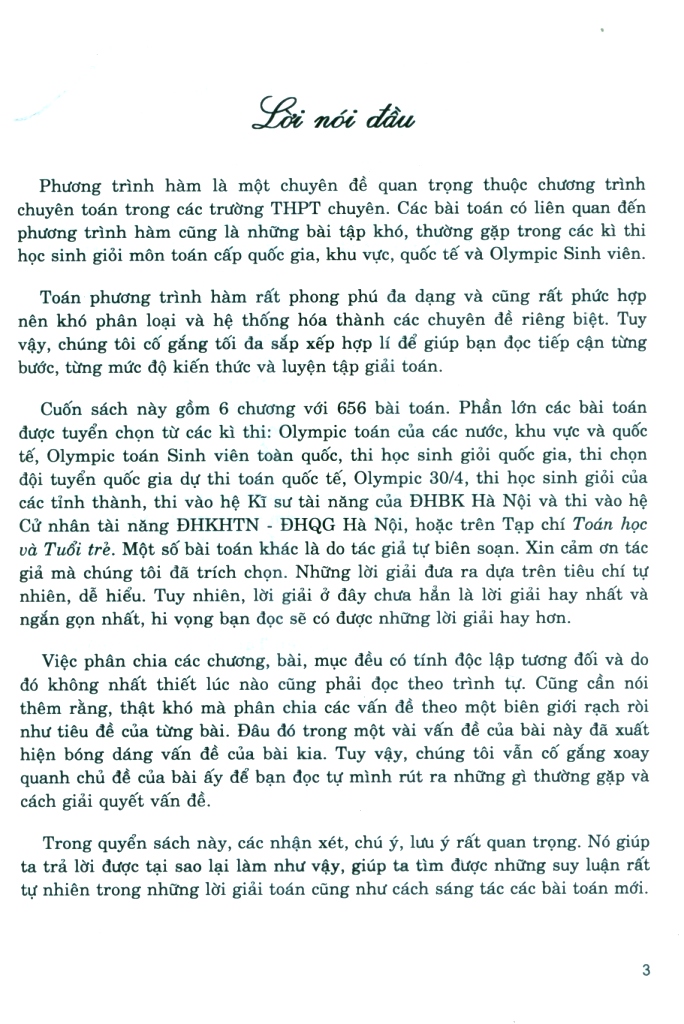 CHUYÊN KHẢO PHƯƠNG TRÌNH HÀM - BỒI DƯỠNG HỌC SINH GIỎI, CHUYÊN TOÁN (Dùng chung cho các bộ SGK hiện hành)